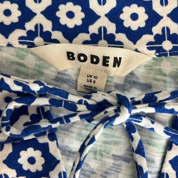Boden Doublecloth Blouson sleeve 100%Cotton top, navy green and white, sz 6 NWOT - Picture 4 of 13